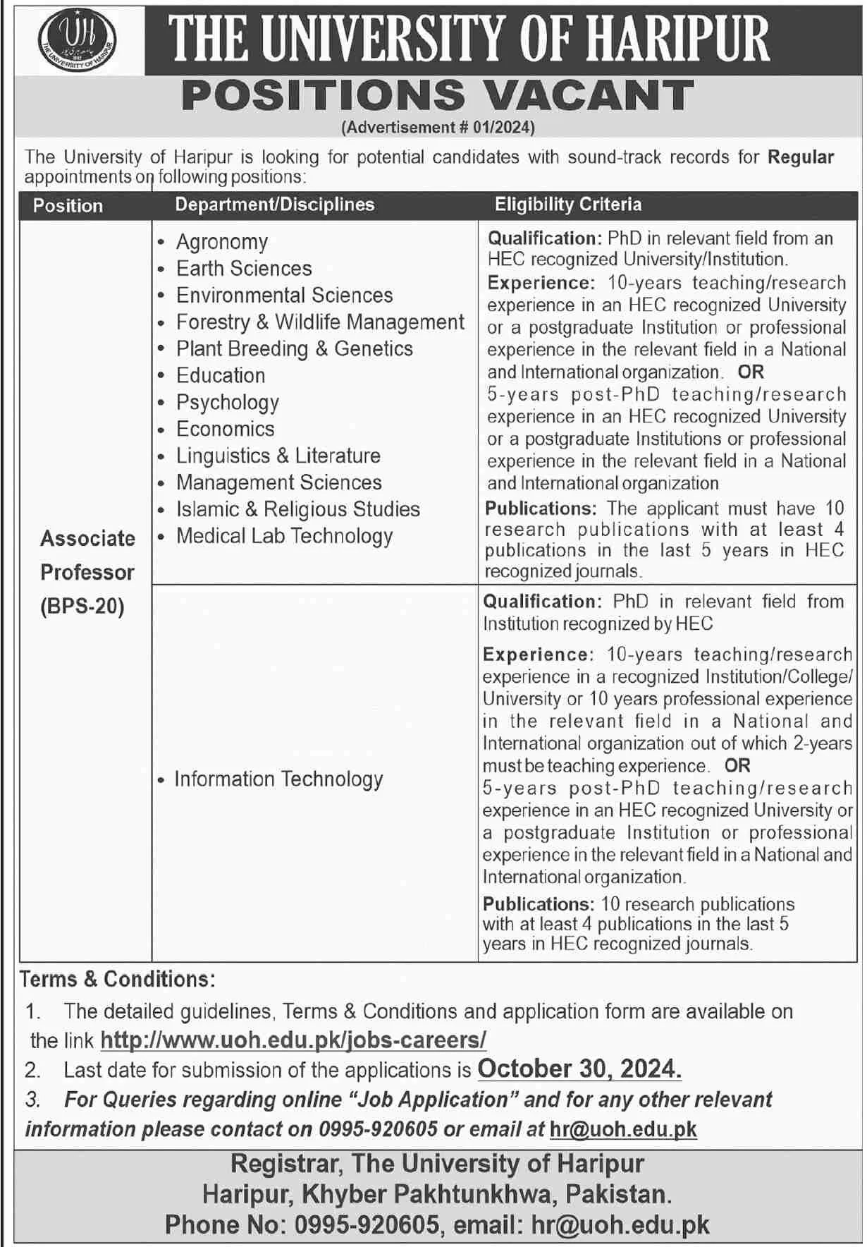 University Of Haripur Jobs 2024