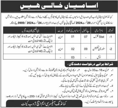 Advertisement for Combined Military Hospital CMH Zhob Jobs 2024