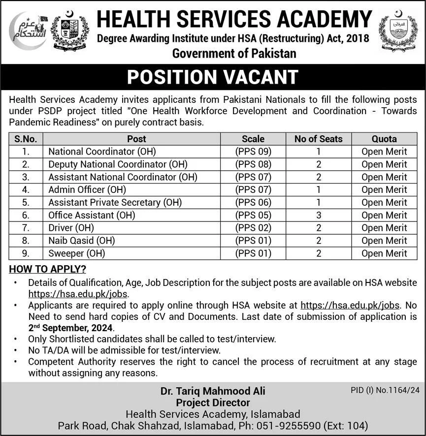 Advertisement for Health Services Academy Jobs 2024