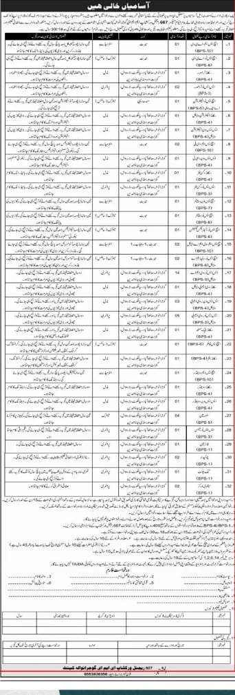 Advertisement for Pak Army 607 Regional Workshop MME Gujranwala Cantt Jobs 2024