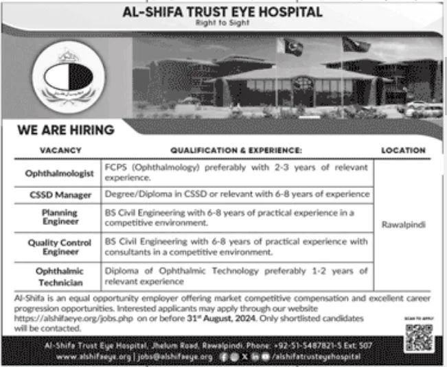 The Al Shifa Trust Eye Hospital Rawalpindi Jobs 2024 Advertisements: