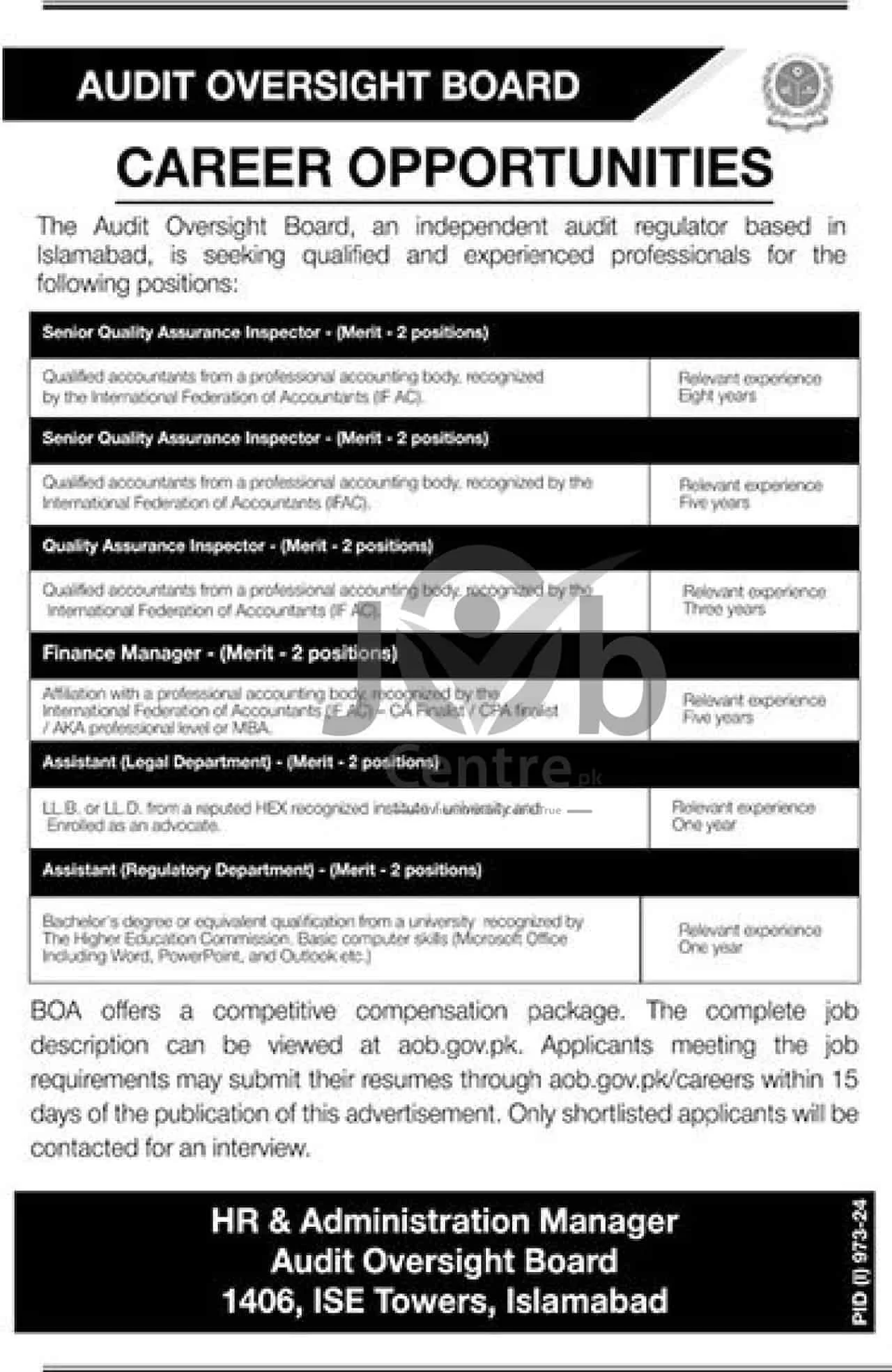 Advertisement for Audit Oversight Board Jobs 2024: