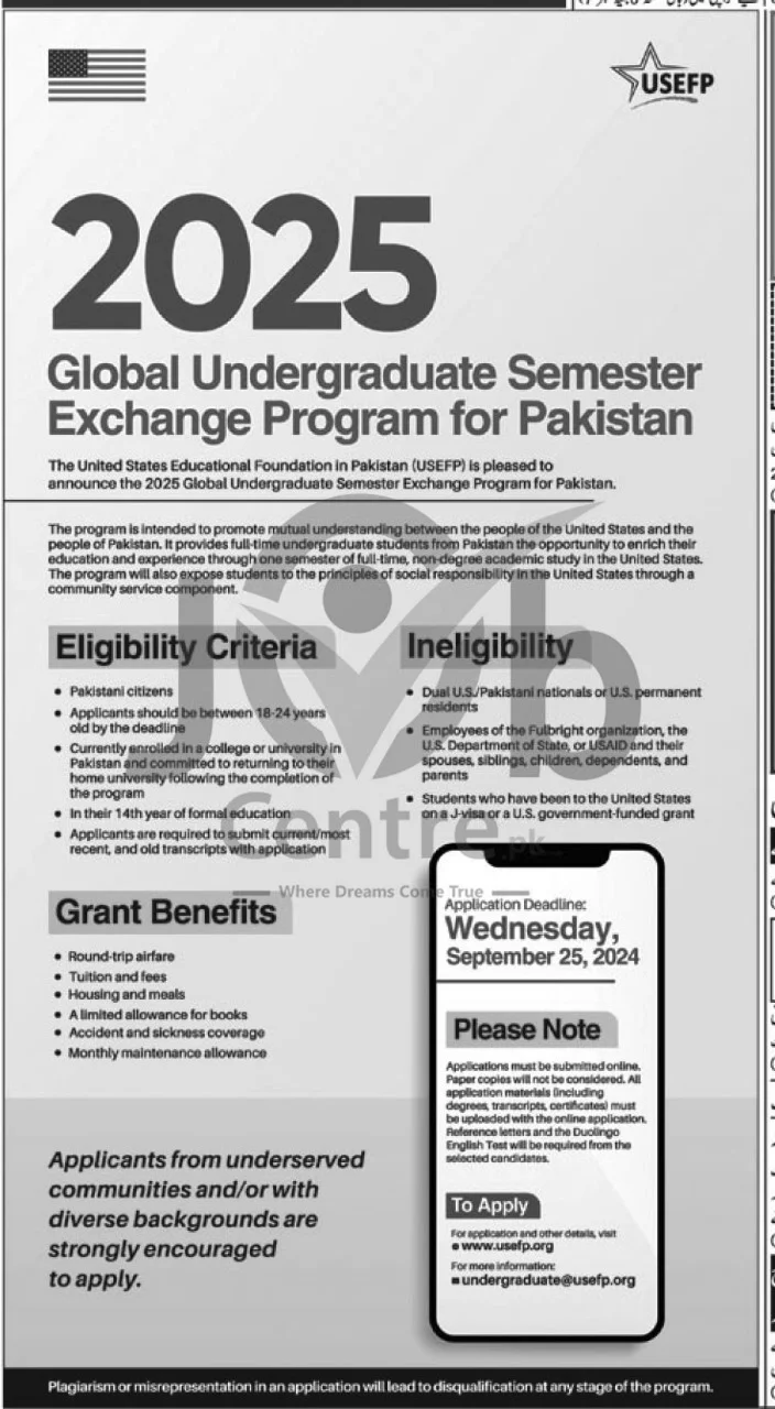 Apply Now for the 2025 Global Undergraduate Exchange Program for Pakistani Students Advertisements: