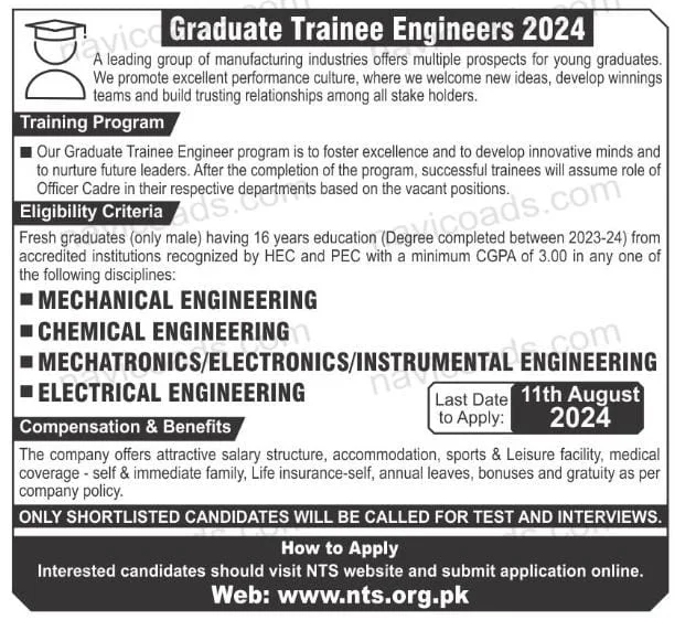 Advertisement for Graduate Trainee Engineers and Agriculture Officers Program 2024 NTS: