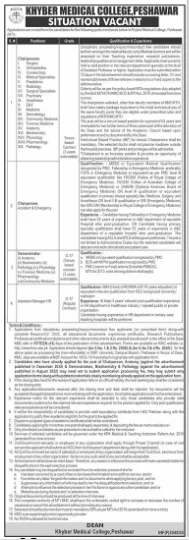 Advertisement for Khyber Medical College Peshawar Jobs 2024: