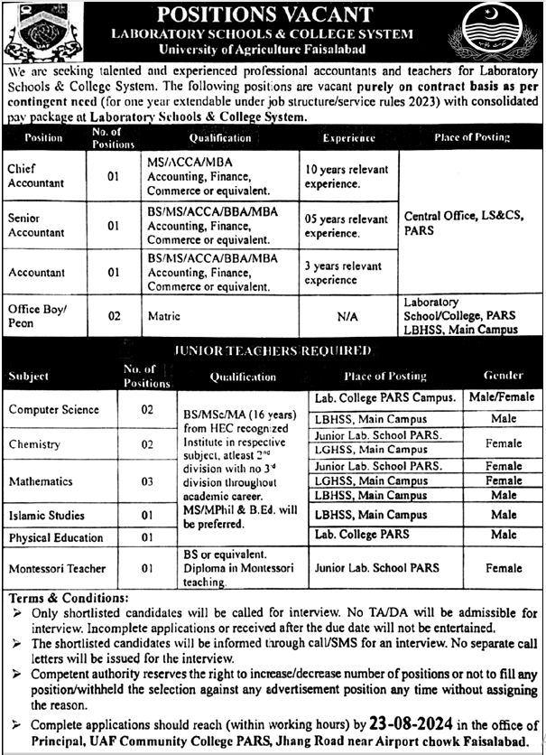 Advertisement for Laboratory School and College System Jobs 2024: