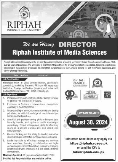 Latest Riphah International University Jobs 2024