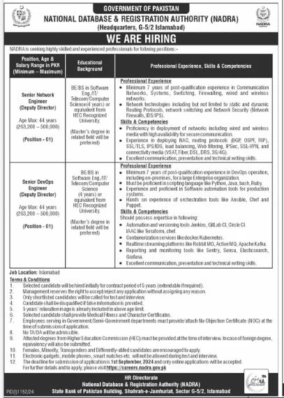 Latest National Database and Registration Authority NADRA Islamabad Jobs 2024 Advertisements: