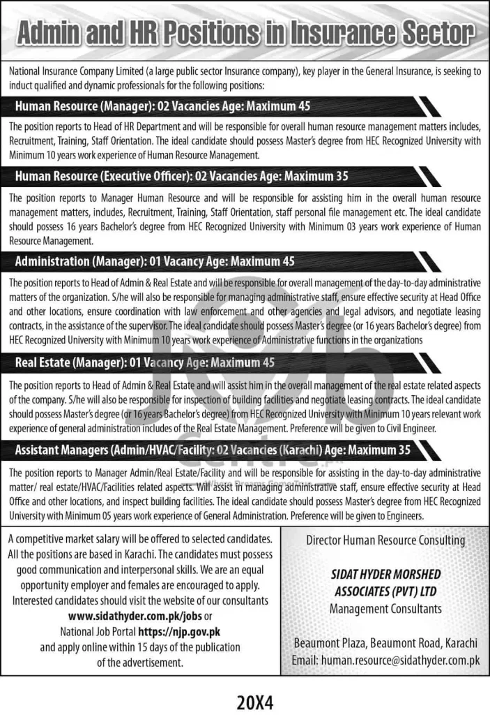 Advertisement for National Insurance Company Limited NICL Jobs 2024: