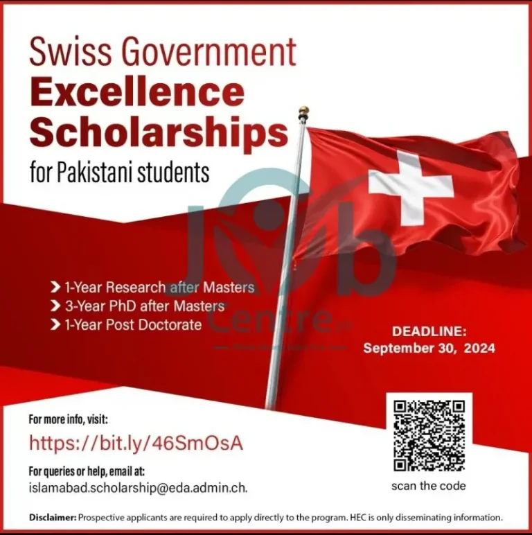 Advertisement for Swiss Government Excellence Scholarships for Pakistani Students 2025: