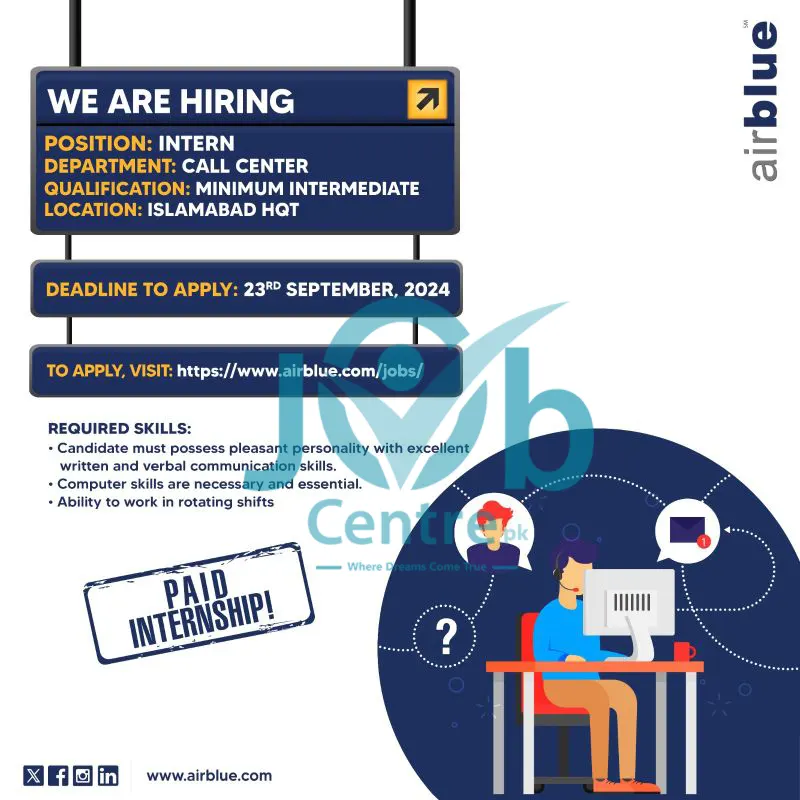 Advertisement for Airblue Internship Program September 2024