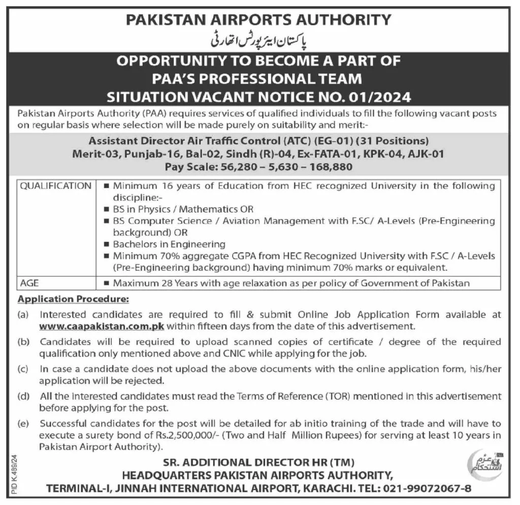 Advertisement for Assistant Director Air Traffic Controller Jobs 2024