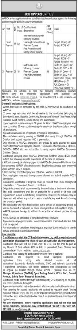 Advertisement for Latest Water and Power Development Authority Lahore Jobs 2024