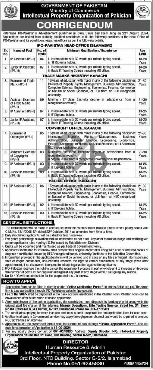 Advertisement for Ministry of Commerce Jobs 2024