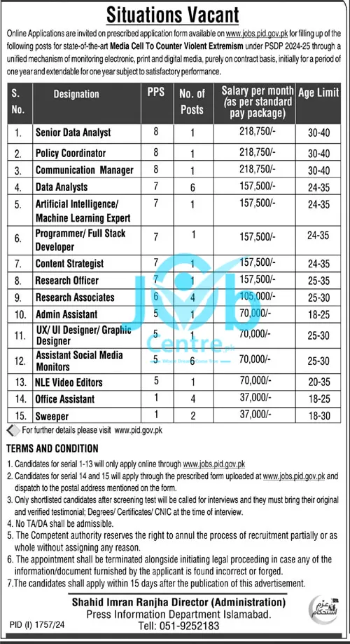 Advertisement for Press Information Department Jobs 2024