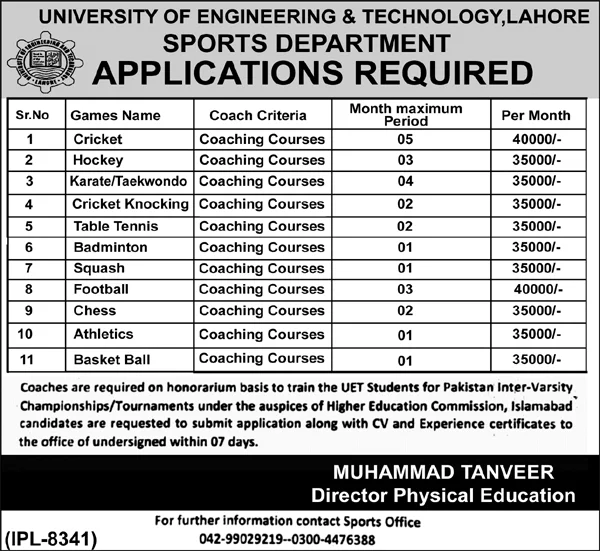 Advertisement for University Of Engineering and Technology Lahore Jobs 2024