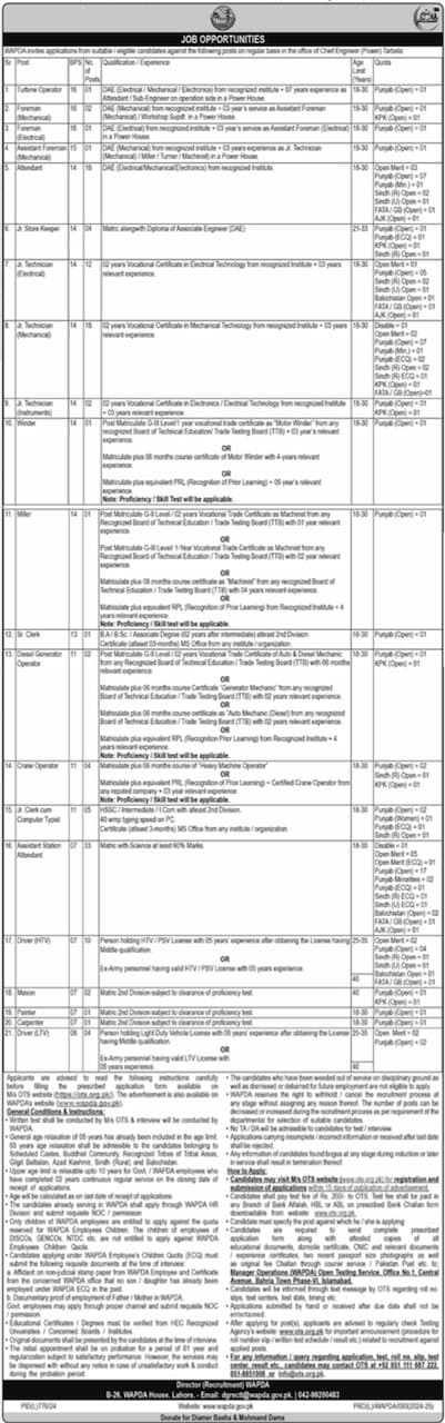 Advertisement for WAPDA Jobs 2024