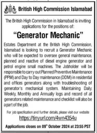 British High Commission Islamabad Jobs 2024