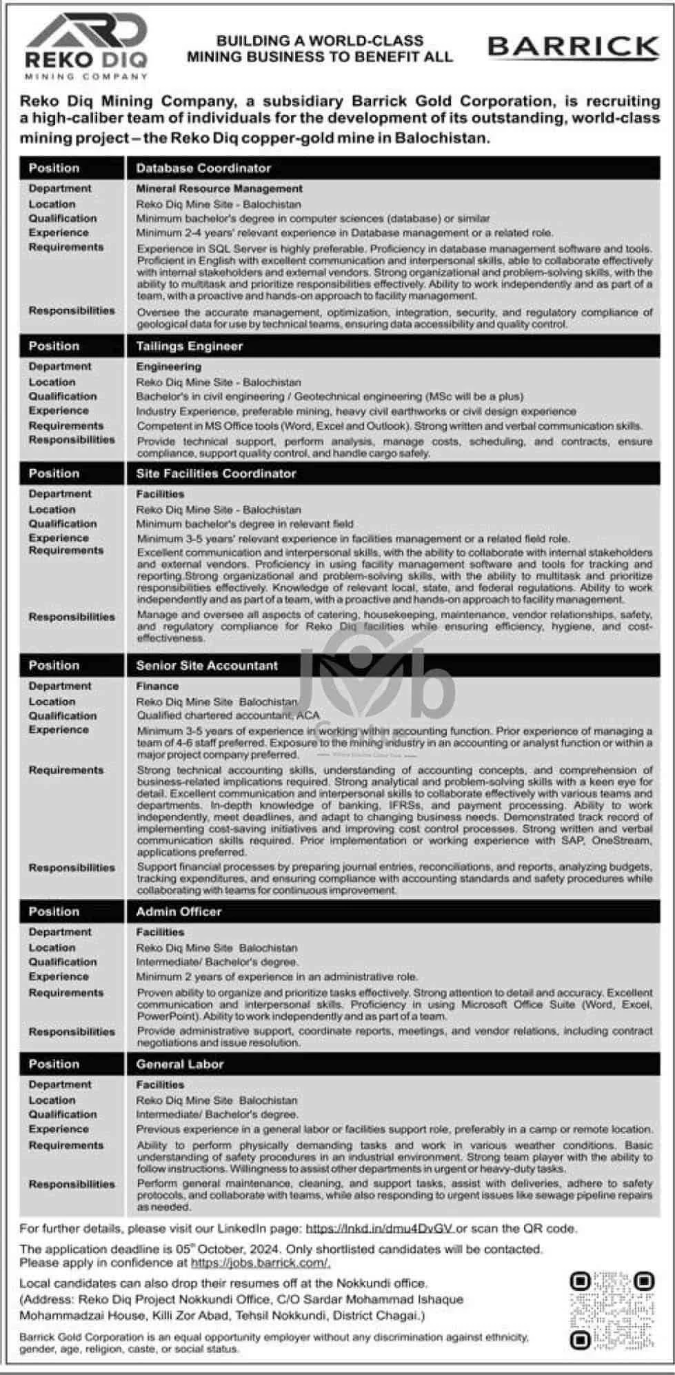 Pakistan Barrick Gold Corporation Jobs 2024 Advertisement