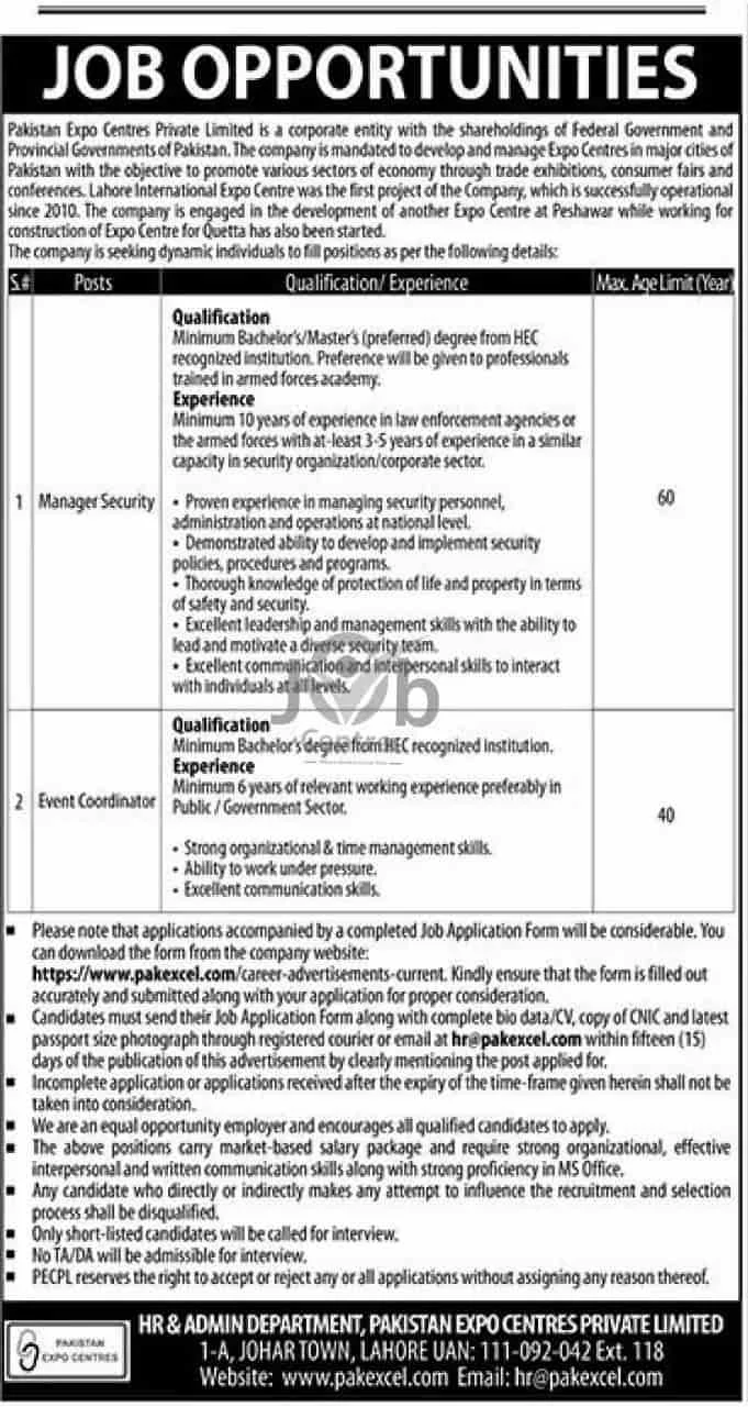 Pakistan Expo Centres Private Limited Jobs 2024