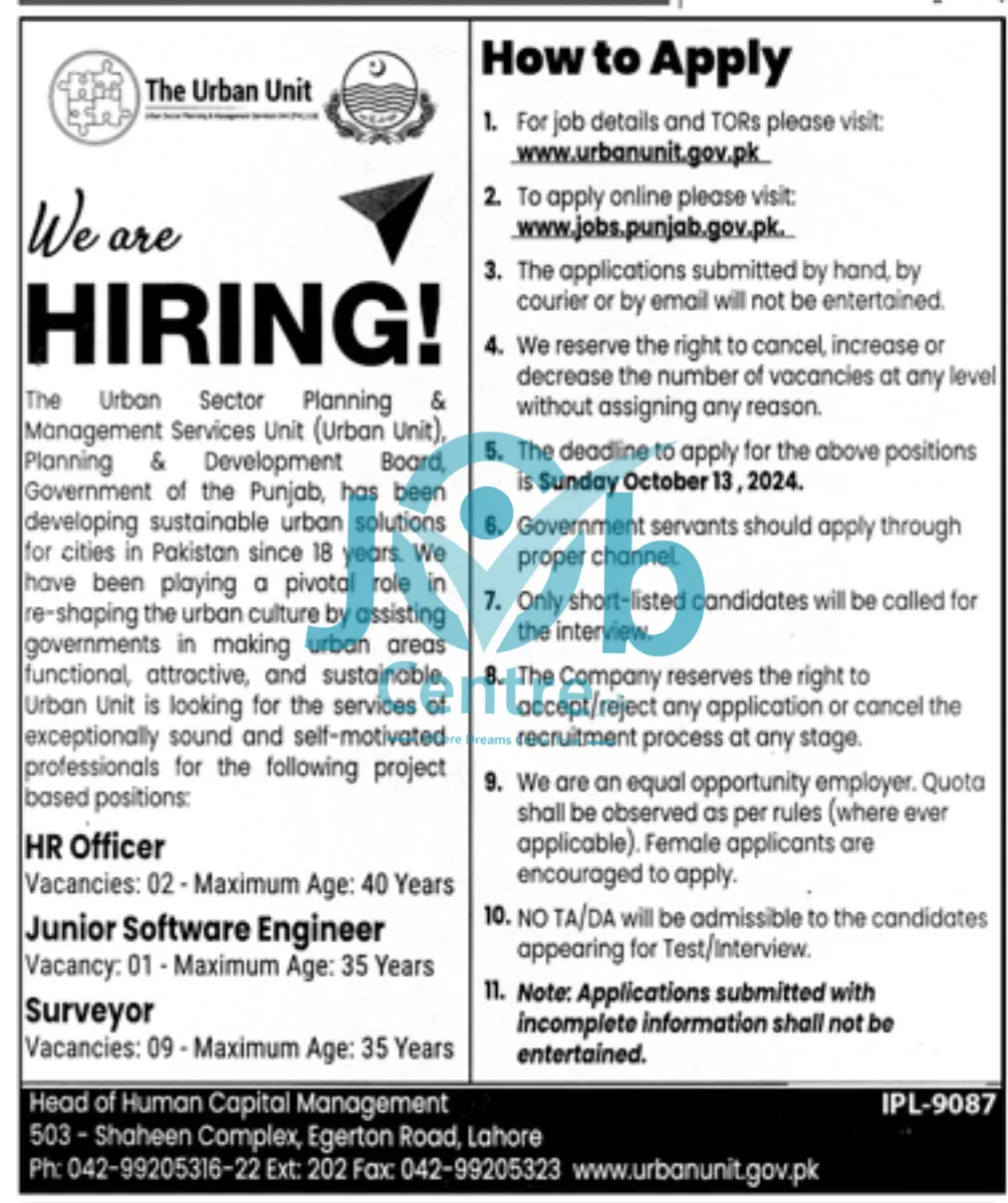 The Urban Unit Jobs 2024 Advertisement