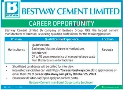  Bestway Cement Limited Jobs 2024