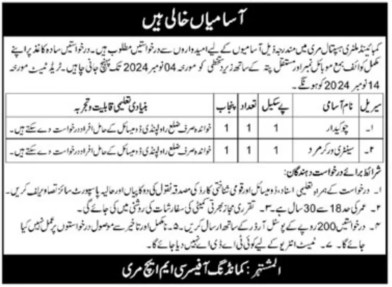 CMH Murree Jobs 2024