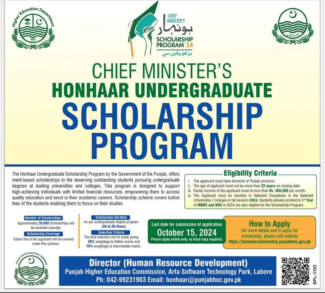 Chief Minister's Honhaar Undergraduate Scholarship Program 2024