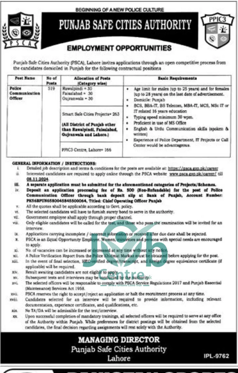  Latest PSCA Jobs 2024 Advertisement