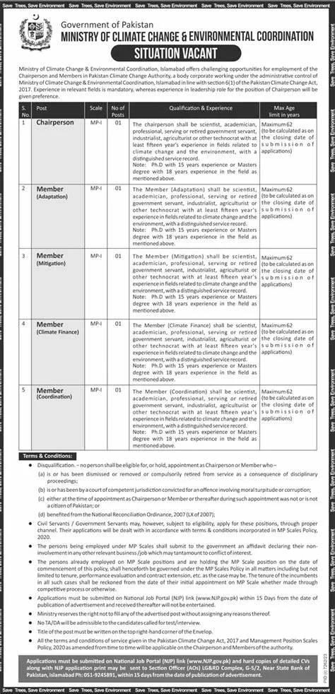 Ministry Of Climate Change Islamabad Jobs