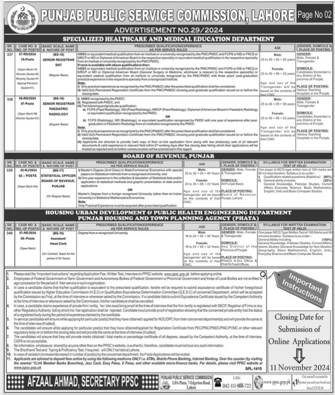 PPSC Jobs Advertisement No 29