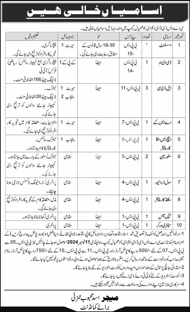 Pak Army CASD EME Rawalpindi Jobs 2024