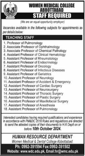 Women Medical College Abbottabad Jobs 2024