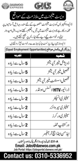  Advertisement of Latest Daewoo Express Jobs 2024: