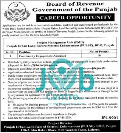 PULSE Board Of Revenue BOR Lahore Jobs 2024 Advertisement